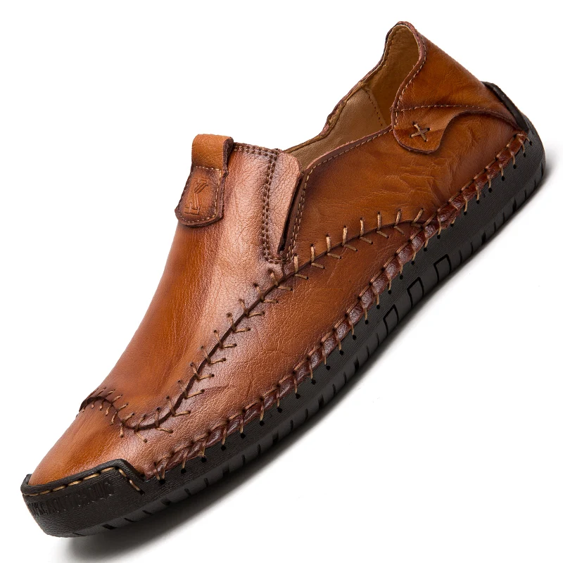Мужские кожаные туфли на плоской подошве черные повседневные Мокасины удобная - Фото №1