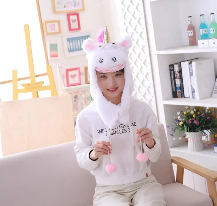 Мультяшная плюшевая игрушка Белый Единорог мягкая шапка колпачок вечерние для