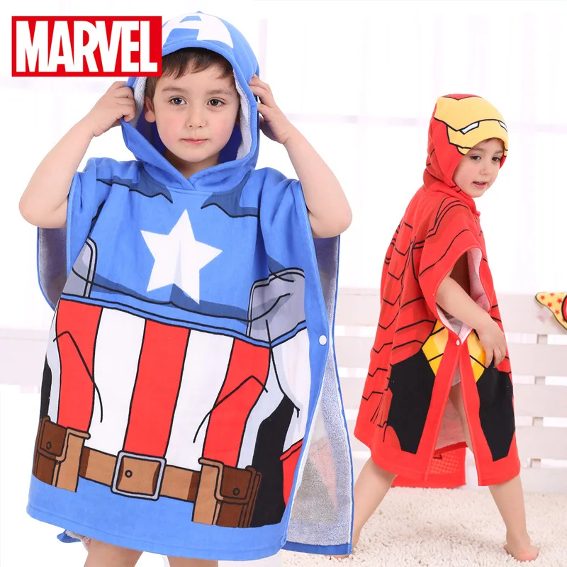 

Disney children's cotton muslin cartoon baby hooded bath towel 60*120 cape cloak soft captain America Spider-Man mickey McQueen