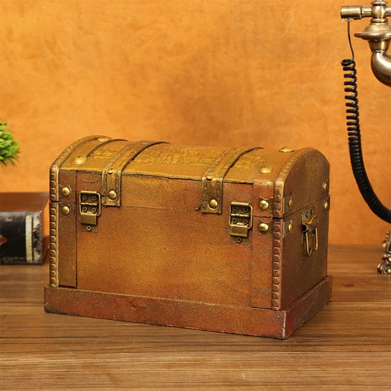 Деревянный античный ретро пират сундук с сокровищами винтажный драгоценный
