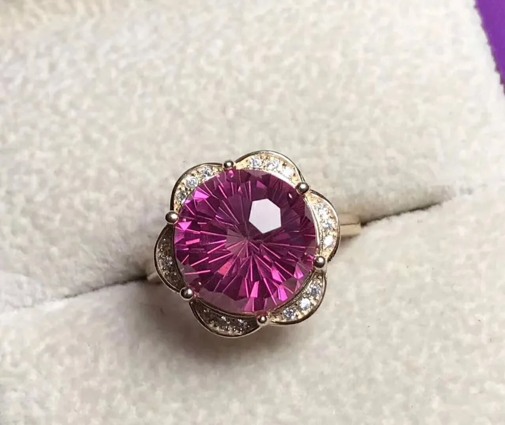 

Natural 12*12mm Fireworks pink topaz gem Ring Natural gemstone Ring S925 silver elegant Triangle Pretty women's wedding jewelry