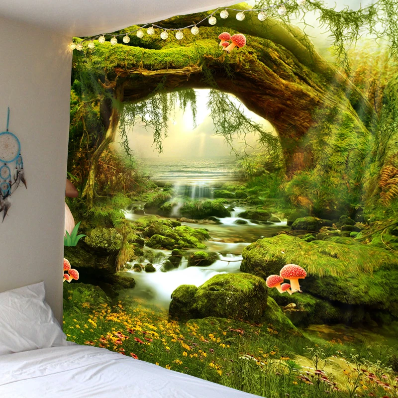 

Tapestries Boho Bedroom Wall Rug Couch Blanket 3 Size Waterfall Tapestry Nature Mountain Indian Mandala Tapestry Wall Hanging