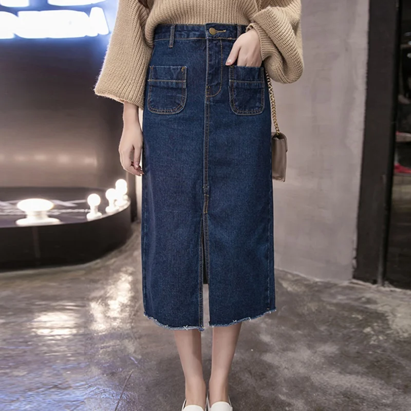 Женская джинсовая юбка с высокой талией женские юбки джинсовые разрезом