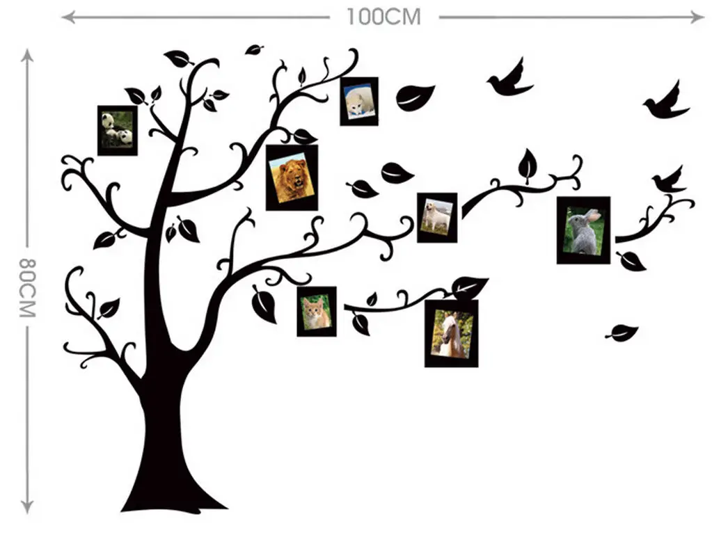 ПВХ наклейки на стену большая семейная фоторамка дерево птица цитаты