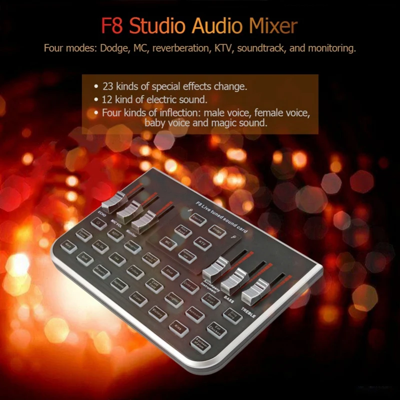 F8 4 Modes Studio Audio Mixer Microphone Webcast Entertainment Streamer Live Sound Card For Phone Computer Pc | Компьютеры и офис
