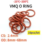 Уплотнительное кольцо VMQ, водонепроницаемая шайба круглой формы, 10 шт., толщина CS 2,4 мм, OD 8-68 мм