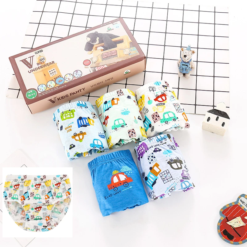 Нижнее белье для мальчиков с рисунком машинки 5 шт. качественные эластичные