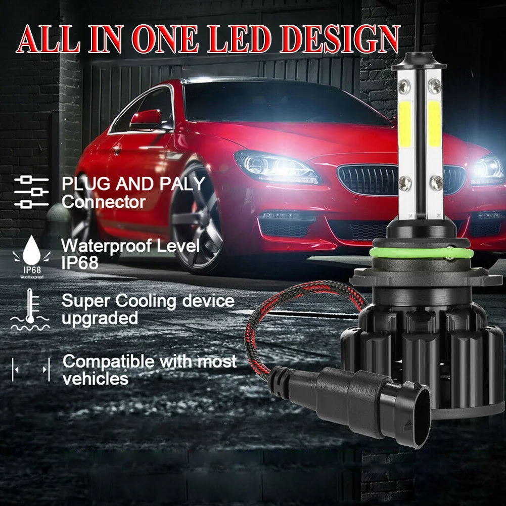 2Pcs 4-Side 9005 9145 HB3 LED Headlight Kit 100W 20000LM High or Low Beam Bulb 6000K White | Автомобили и мотоциклы
