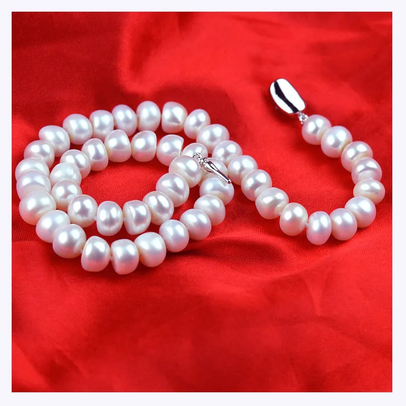 Натуральный пресноводный жемчуг овальное ожерелье 8-9 мм около круглого жемчуга