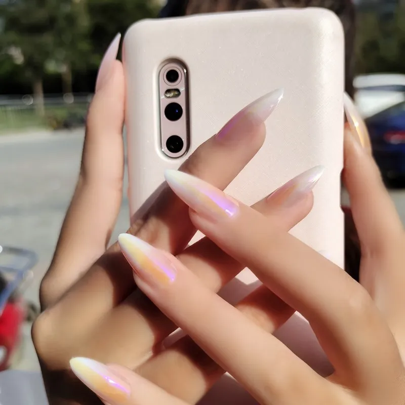 

2022 24pcs Aesthetic Northern Lights Simple Fashion Lasting Fake Nails Wearable Full Cover Finished Fingernails EY669