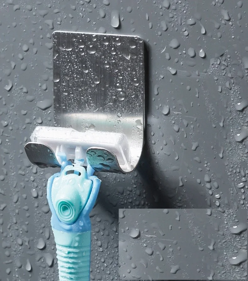 

Multifunctional stainless steel plug hook behind the door strong sticky hook wall hanging razor rack without nail hook