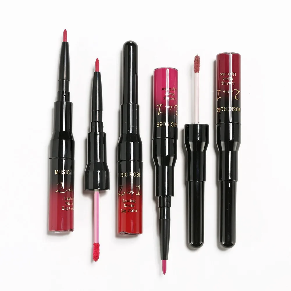 

2 in 1 Double Head Liquid Matte Lipstick Lip Gloss & Lip Liner Waterproof Nude Lipstick Set Lipgloss Mate Lip stick Pen Makeup