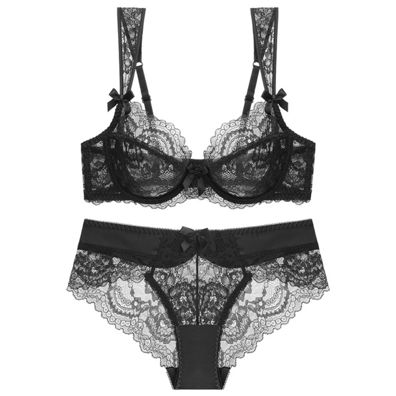 

Women's sexy ultra-thin lace gathered up breasts plus size bra adjustable comfortable and breathable underwear set WT012