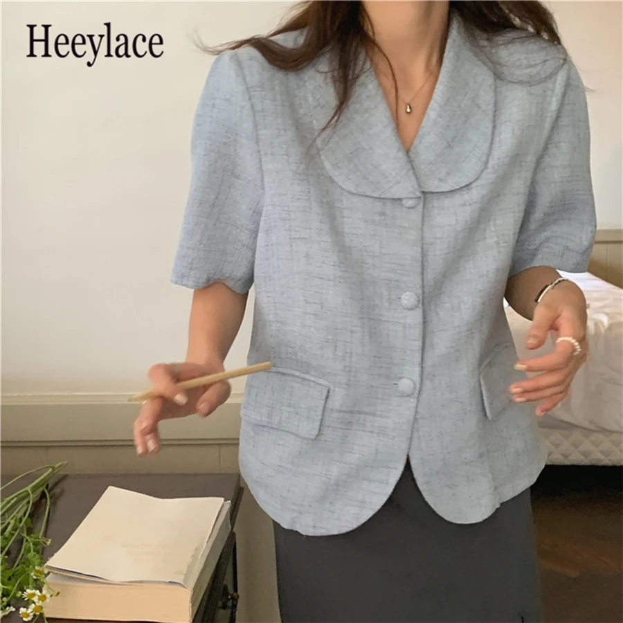 

Chic Minimalist Brief OL Prom Stylish Elegant Short Sleeves Feminine Loose All Match Office Women Fashion Lady Blazers Tops