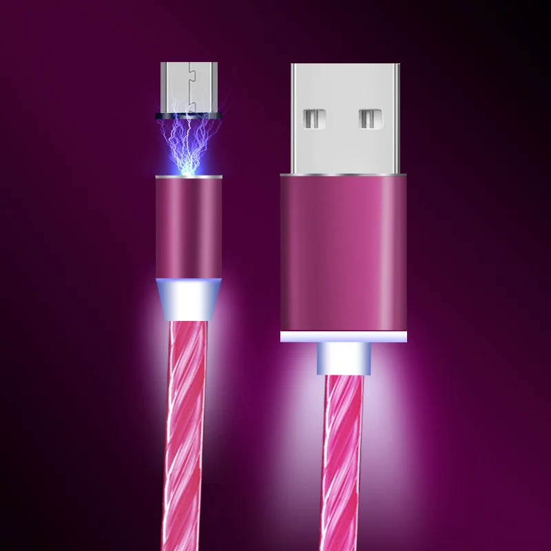 Светодиодный магнитный кабель плетеный Тип C Micro USB Магнитный зарядный для Apple iPhone