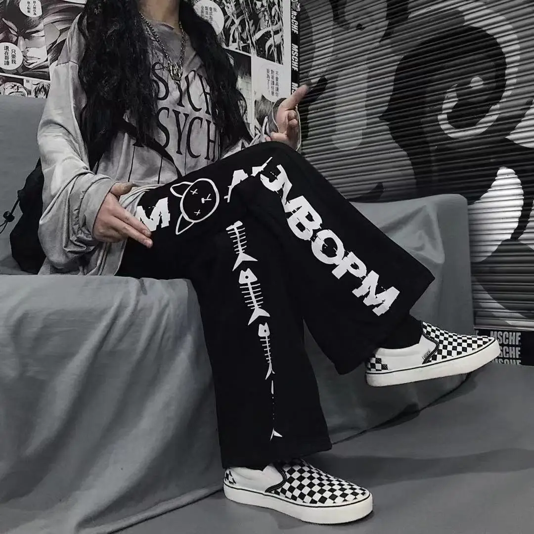 

Korean Version of Ins Harajuku Wind Hundred Wide-legged Pants Women Loose Casual Long Pants Men's and Women's Trends