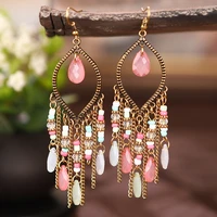 vintage colorful crystal chain tassel earrings for women handmade beads acrylic bohemian long drop dangle earrings jewelry