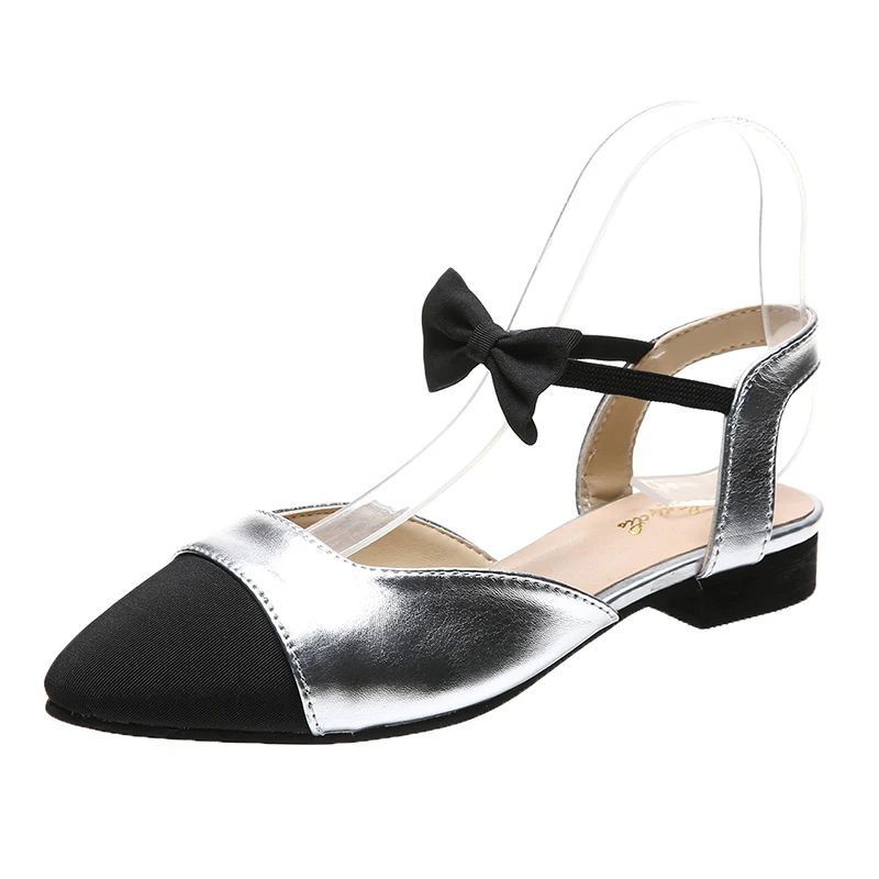 

Bow Shoes Pointed Heel Sandals All-Match 2021 Summer Suit Female Beige Comfort Closed Elastic Band Fashion Clear New Black Girl