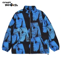 2021 hip hop jacket parka graphic printed men windbreaker streetwear harajuku winter padded jacket coat warm outwear thick blue