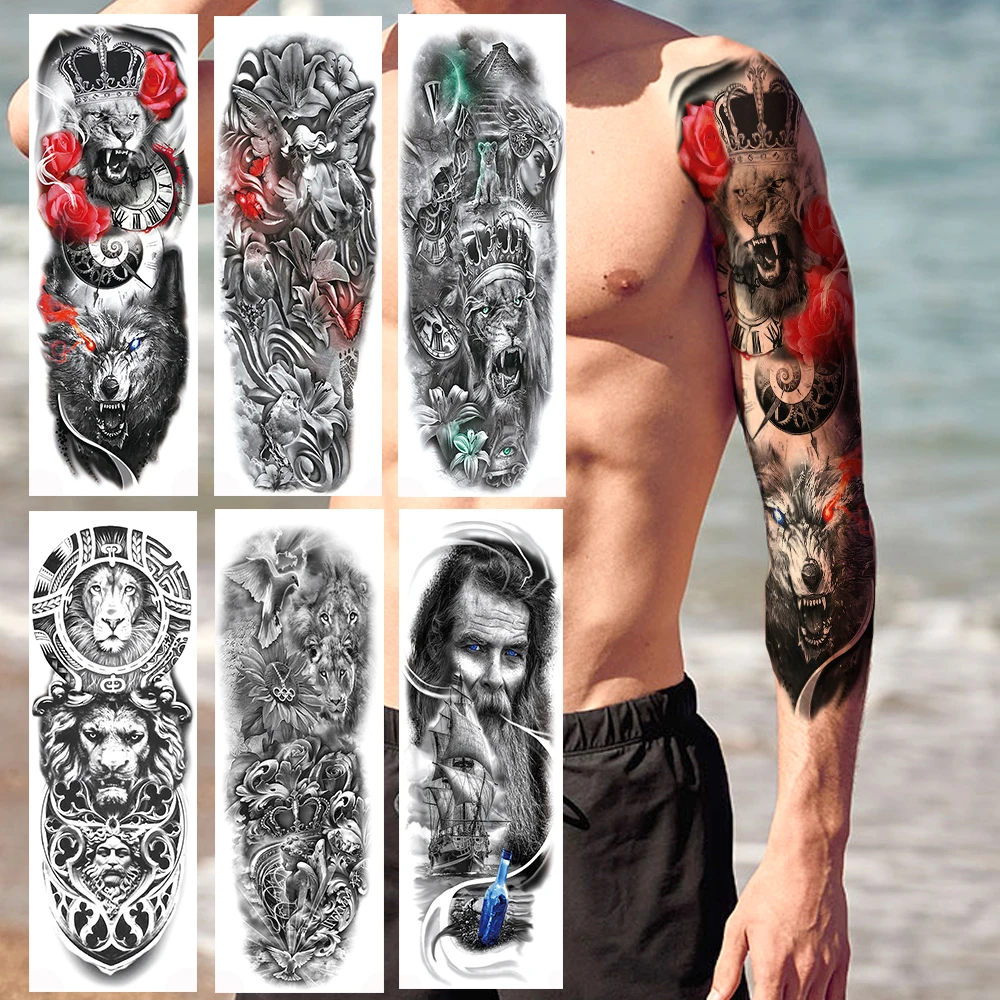 Полноразмерные этнические татуировки маори тигр волк наклейки реалистичные