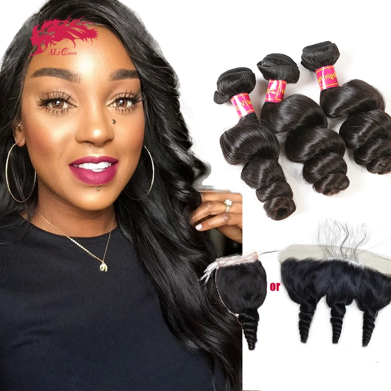 

Brazilian Loose Wave Bundles With Frontal Closure 4x4 Lace Closure Virgin Remy Human Hair Bundles With 13x4 Lace Frontal Closure
