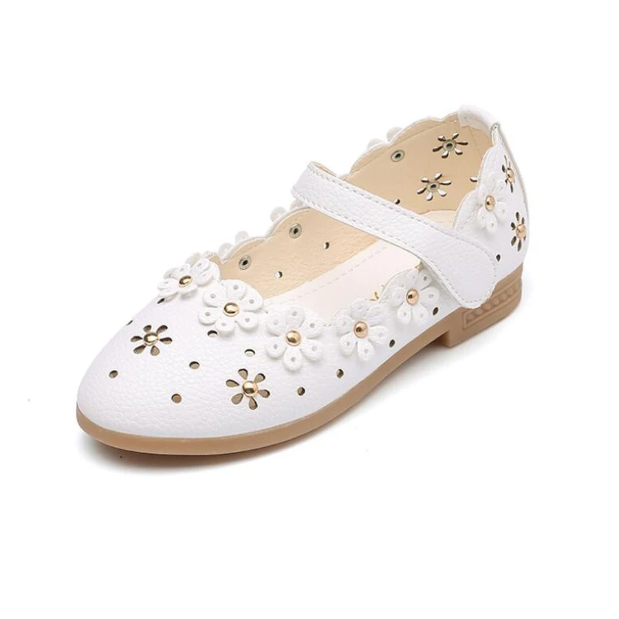 Детская обувь для девочек кожаная принцессы маленьких повседневная с цветами и