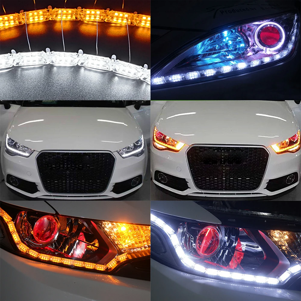 2X DRL гибкая светодиодная лента дневные ходовые огни сигнал поворота белый желтый