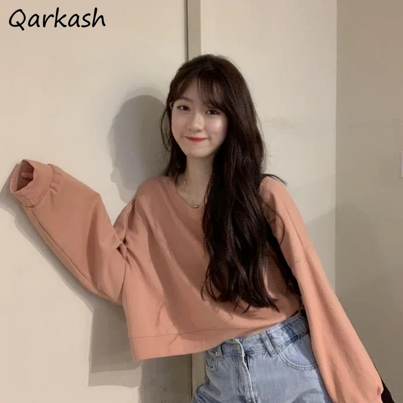 

Sweatshirts Women Solid Harajuku Japan Style Streetwear Ins Spring College Outerwear Sudaderas Para Mujer Cropped Design Clothes