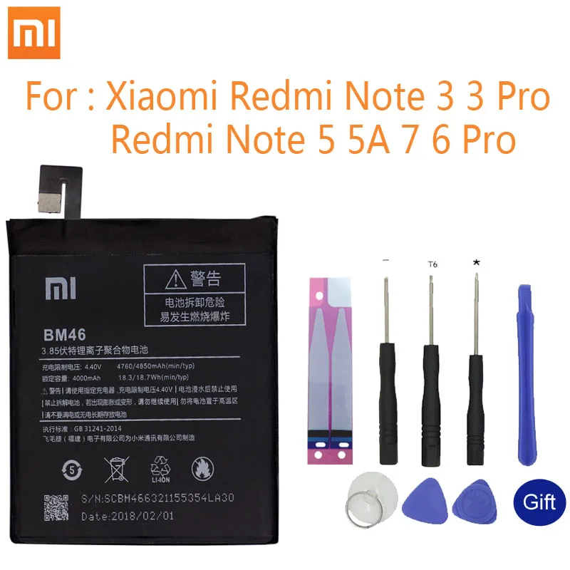 Аккумулятор Xiaomi BM46 для Xiaomi Redmi Note 3 5 5A 7 для Redmi Note 3 Pro 6 Pro BN45 BN31 BN48 BN4A запасные аккумуляторы