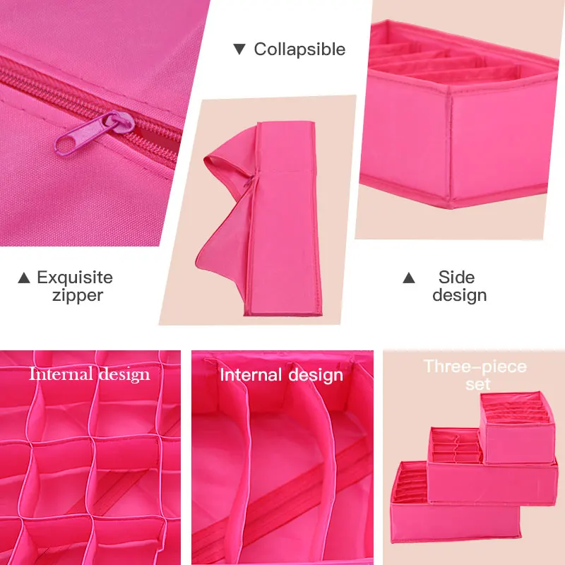 Oxford Washable Folding Storage Box Drawer 3pcs/set Underwear Sock Bra Tie Organizer Box Closet Organizer Container Home Storage