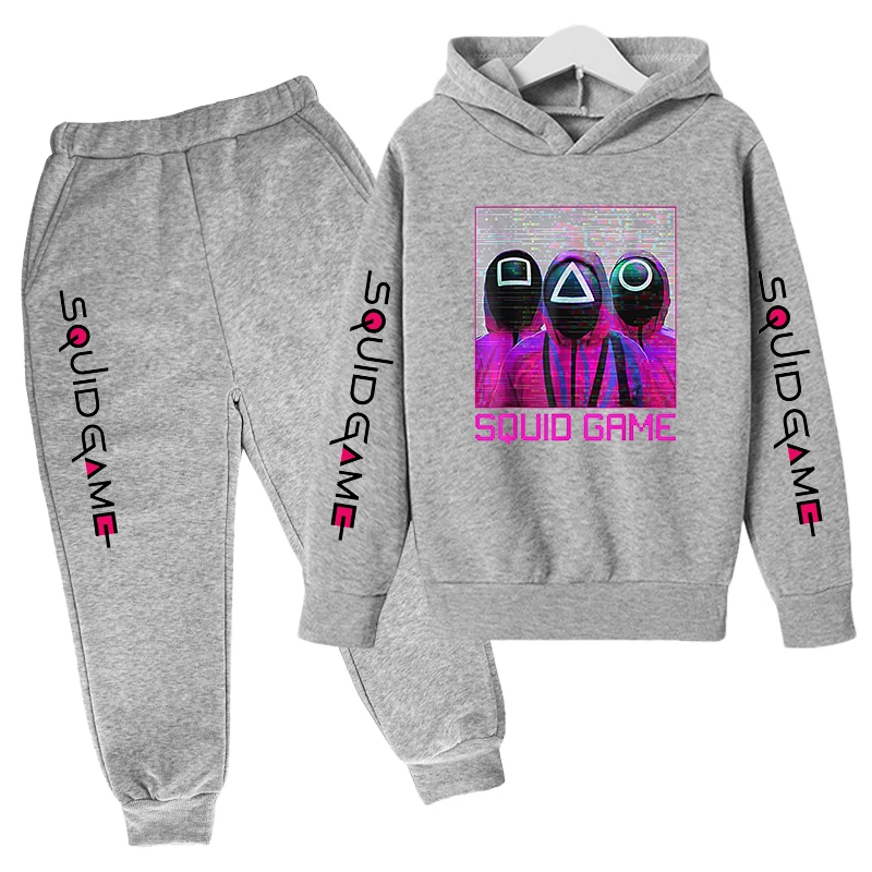 

Корейский стиль, детская одежда большого размера, костюм для девочек, для соревнований с кальмаром, спортивный топ с капюшоном/брюки, спорти...