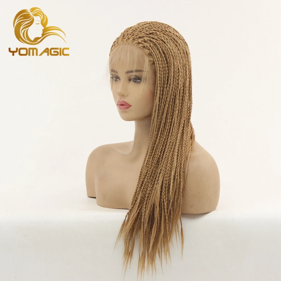 Yomagic Волосы длинные синтетические передние кружевные парики с младенческим коричневым цветом Senegalese 2X Twist Braids Wig Style для женщин.
