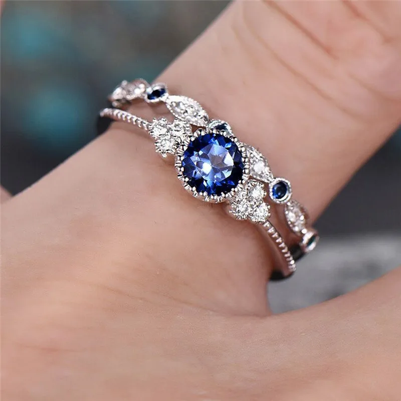 2pcs/set Zircon Silver Plated Ring Simple Luxury Jewelry For Women Girls Fashion Wedding Party Gifts Size 6-10 | Украшения и