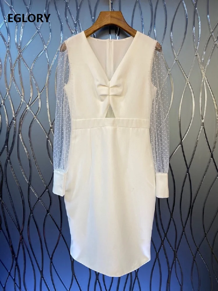 

Женское облегающее платье в горошек, белое или черное платье-карандаш с длинным рукавом и V-образным вырезом в стиле пэчворк, осень 2020