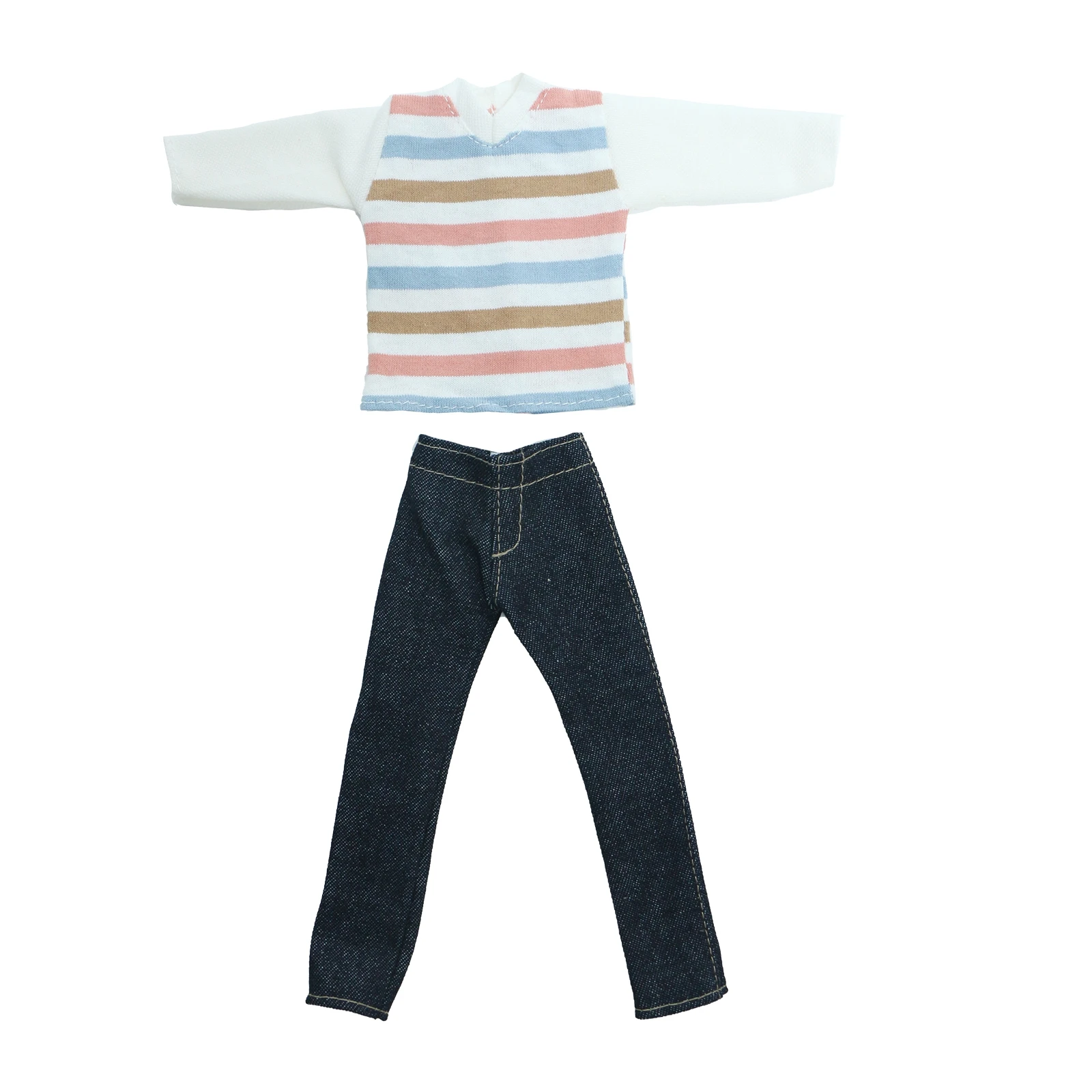 Рубашка в полоску с длинным рукавом и синие джинсовые брюки | Игрушки хобби