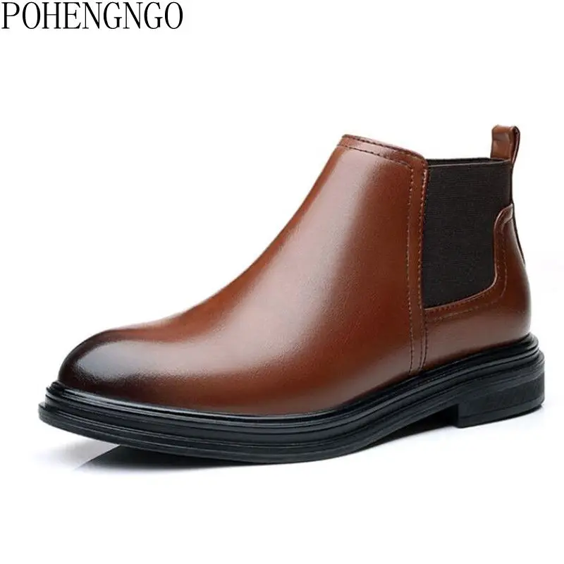 Мужские кожаные ботинки челси черные классические деловые трендовая обувь для