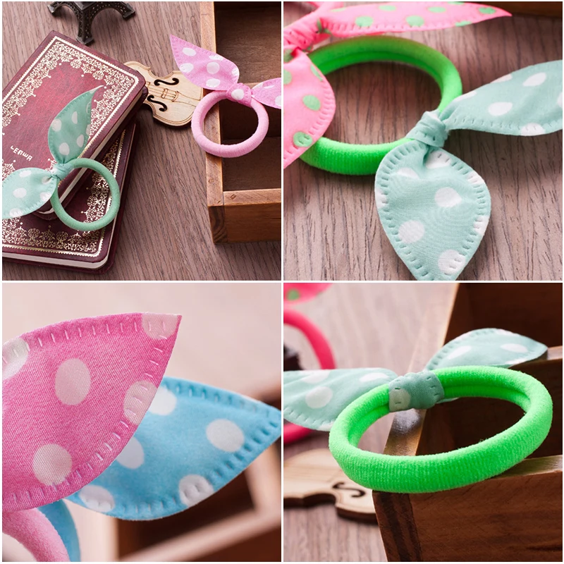 

10pcs/lot Candy Color Ear Hair Ring Head Flower Gum Rope Hairband Rabbit Ears Elastic Hair Tie Hair Accessories For Girl Kids