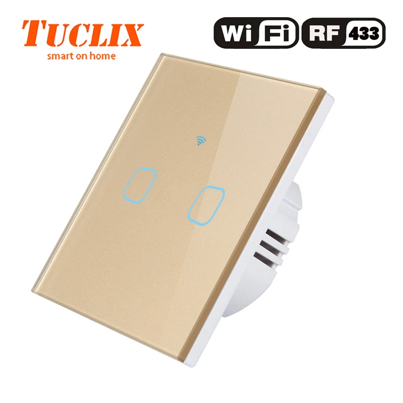 TUCLIX EU/UK настенный светильник с WiFi, 2 комплекта, 1 способ, 110-240 В, Кристальное стекло, панельный переключатель, водонепроницаемый, сенсорное управление - Цвет: EU-WiFi-RF-02 Glod
