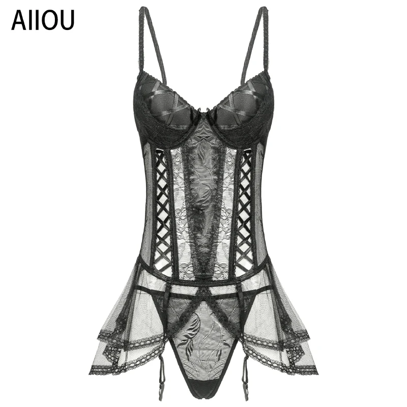 Сексуальное кружевное белье AIIOU с вышивкой женское нижнее женская ночная рубашка