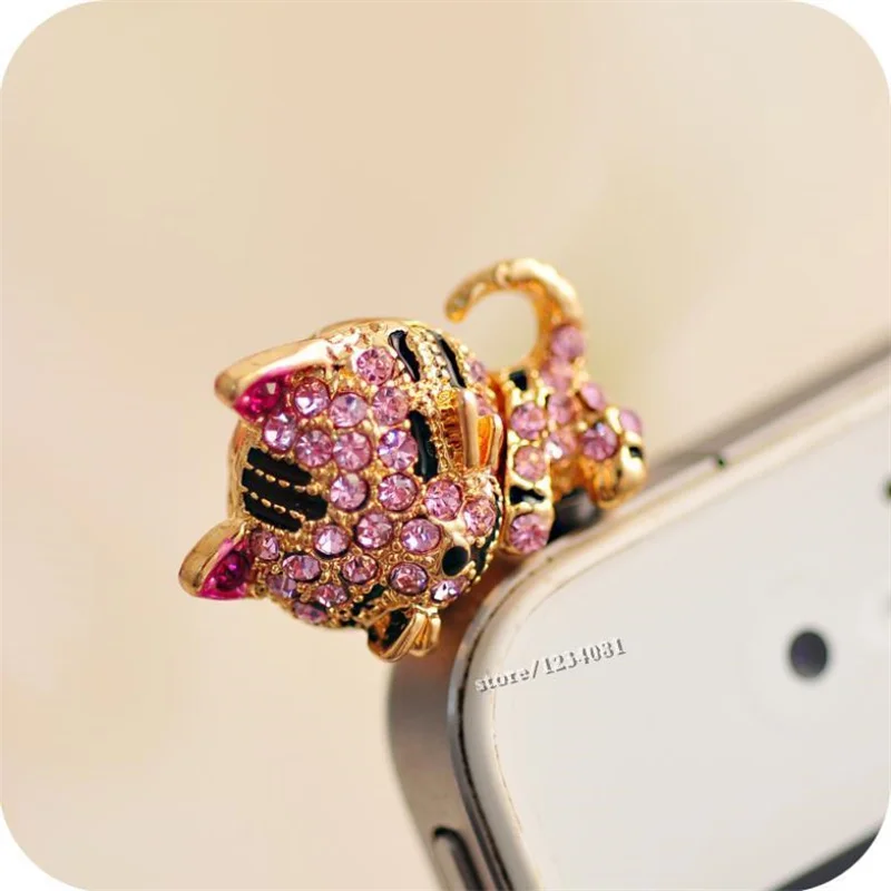 

Earphone Dust Plug Cartoon Animal Full of Diamond Jewelry Sleepy Little Cat 3.5mm AUX Audio Port Jack Stopper for Mobile Phone