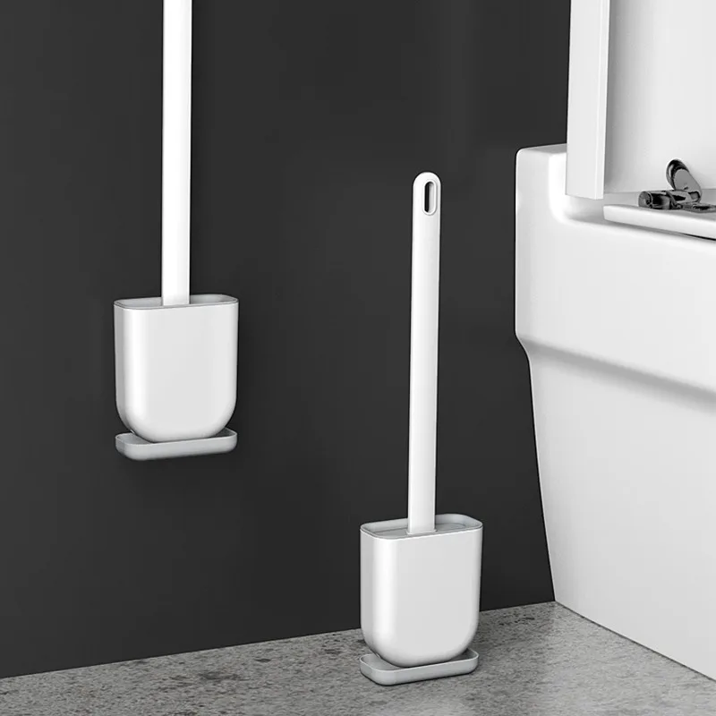 

Toilet Brush Water Leak Proof With base Silicone Wc Flat Head Flexible Soft Bristles Brush with Quick Drying Holder Set
