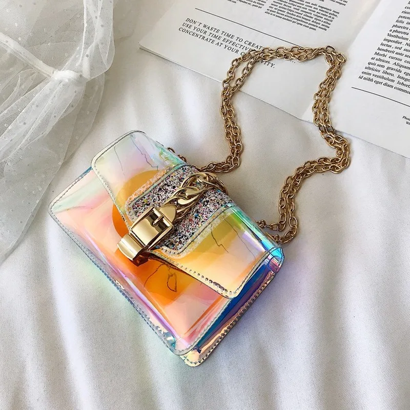 Прозрачная маленькая сумочка с лазерным узором новинка 2019 европейская на плечо