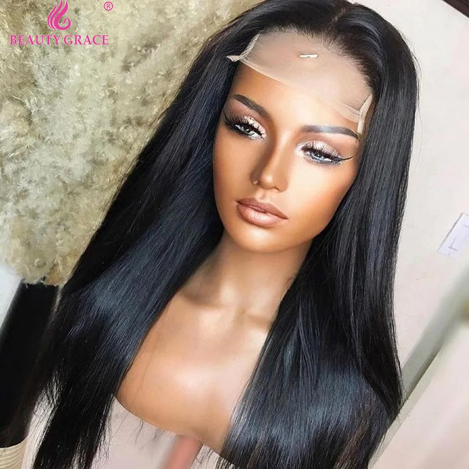 

Beauty Grace Brazilian Hair Straight Lace Front Wig 4X4 Lace Closure Wig Human Hair Headband Wig Preplucked Lace Frontal Wig