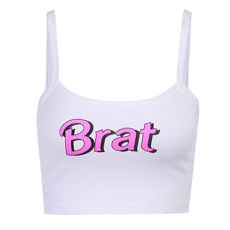 

2021 Summer New Fashion Women's Ins Style Letter Printing Y2k Top Sling Short Crop Top Crop Women's Vest