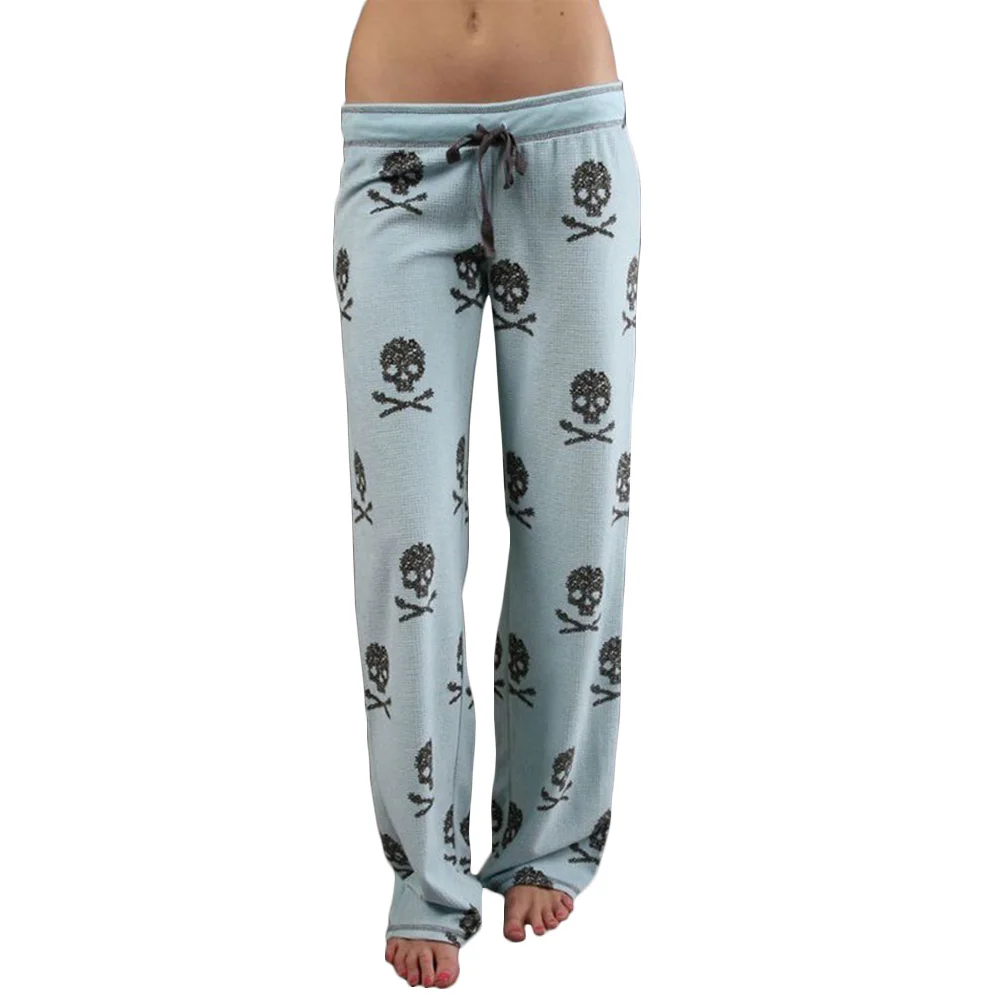 Women Pants Casual High Waist Palazzo Leggings Trouser Wide Leg Long Pants Palazzo Trousers Skull Printed Pajama Pants At Home