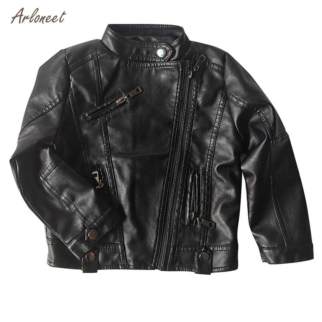 ARLONEET Children Autumn Winter Jackets Toddler Kids PU Leather Coat Baby Girls Short Zipper Coats Outwear | Детская одежда и