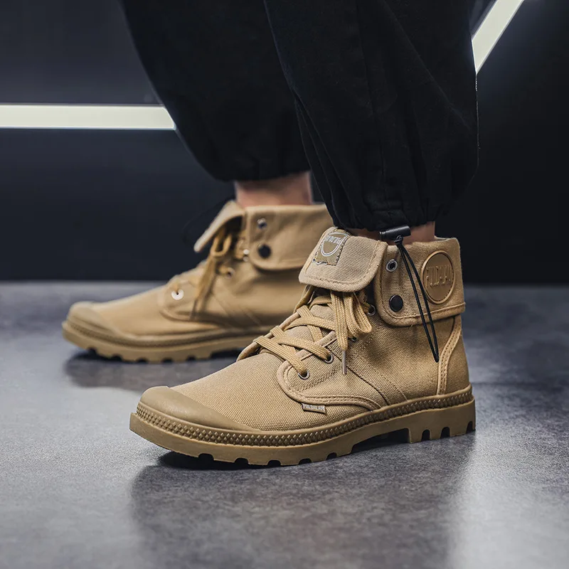 Кеды мужские высокие холщовые ботинки повседневная обувь в стиле милитари на
