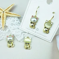 10pcs lovely pearl cats charms chic golden base alloy kitty pendants for craft making accessory necklace jewelry diy decor
