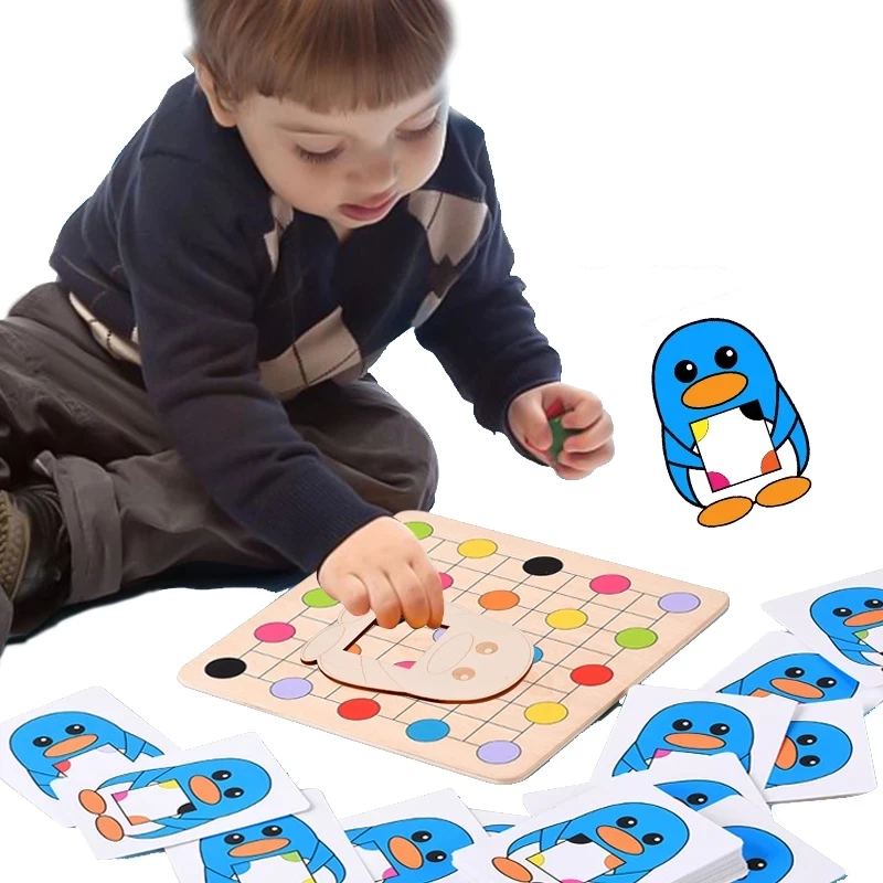 

Игрушки-пазлы Монтессори, игрушки с сочетанием цветов пингвина, логическое мышление, игра для наблюдения, Развивающие деревянные игрушки д...