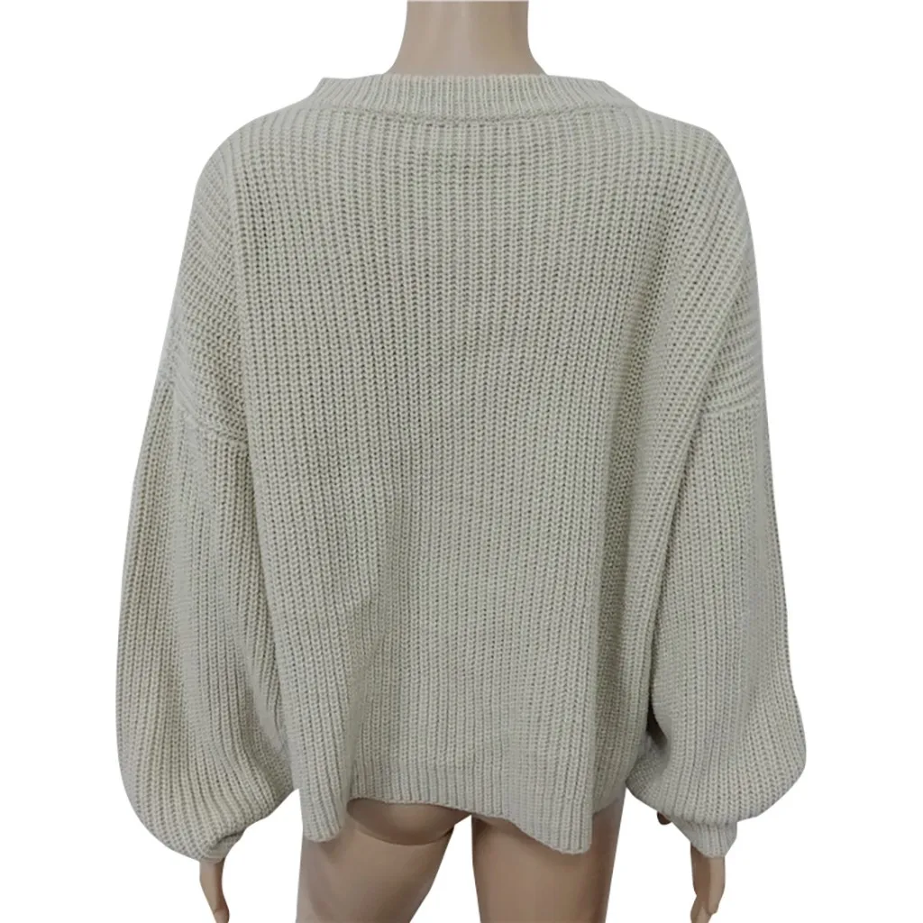 Женский свитер с длинным рукавом и круглым вырезом повседневный однотонный